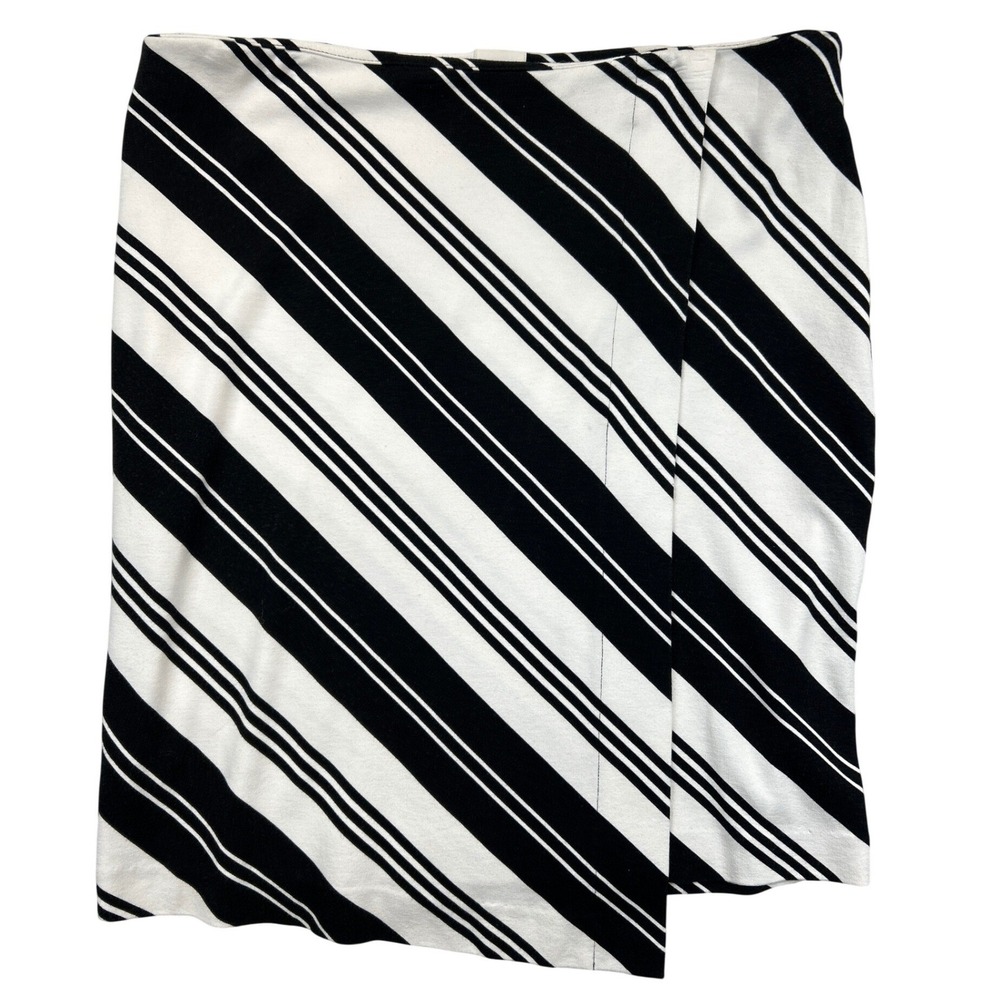 Chicos Wrap Skirt‎ Womens 2 M Black White Diagonal Striped Asymmetrical Faux